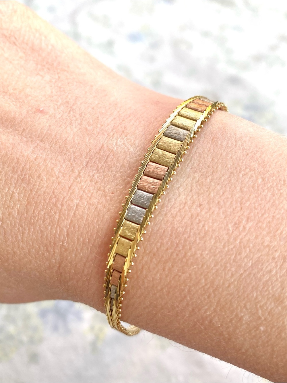 Vintage Multi-Tone Gold Chain Bracelet with Box Clasp 14k Italy mark